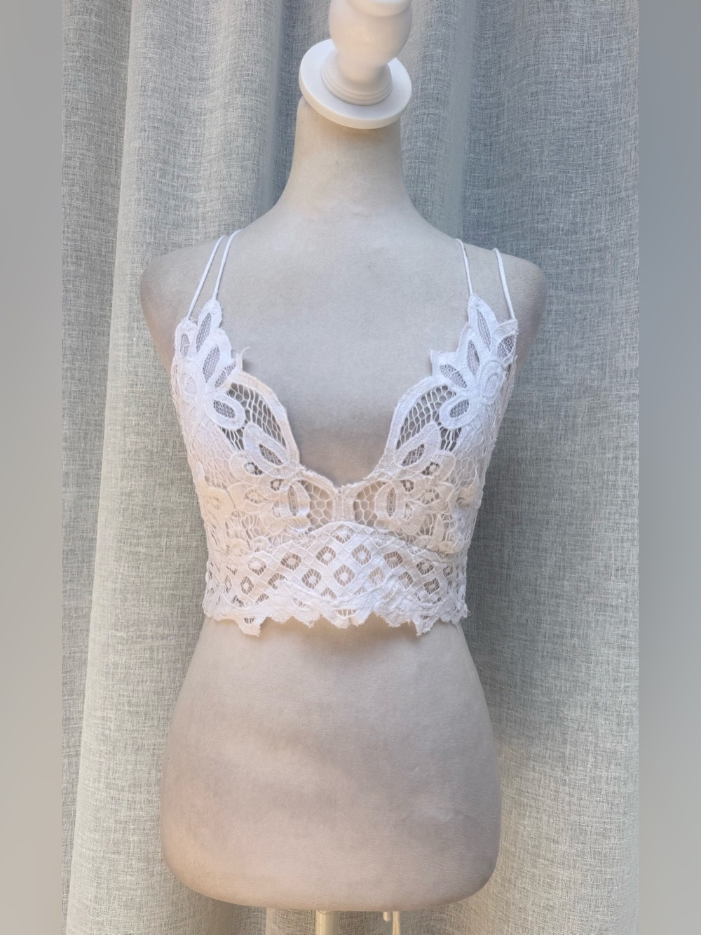 FP white crochet floral lace bralette top